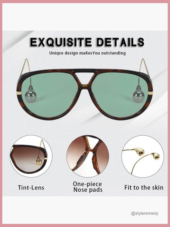 Oversized Aviator Sunglasses with Double Bridge and Earrings main image 5